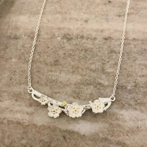 925 Sterling Silver Flower Bar Necklace Flower Necklace Branch Twig Necklace